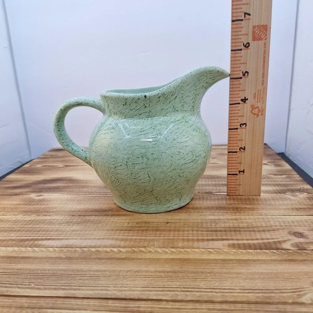 Green Spongeware Glazed‎ Pottery Creamer Pitcher Small 5